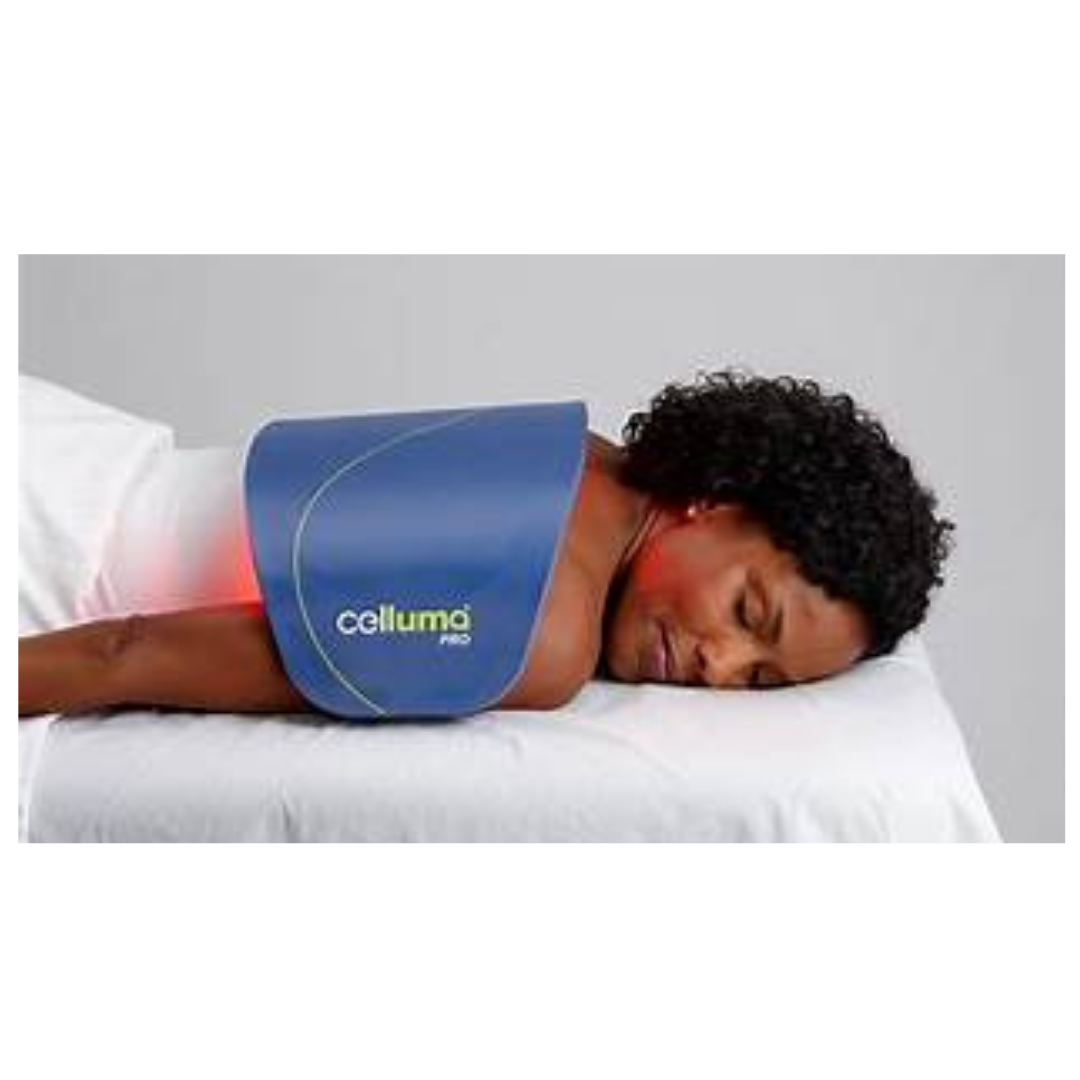 Celluma LED panel is being used on the back for pain management to help reduce inflammation and bring much needed pain relief.